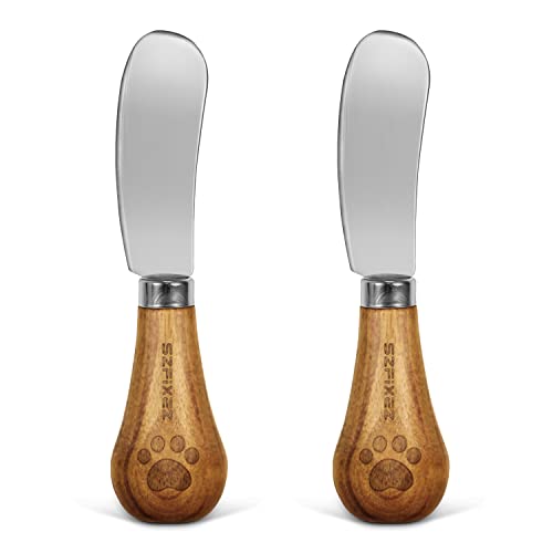 Cheese Knife Set, Cute Standing Butter Knife Food Grade 420 Stainless Steel Cheese Spreader Knives Butter Spreader with Wooden Handle for Fruit, Picnic,Charcuterie , Party, 4.7 Inch, 2 Pieces (2 pack)