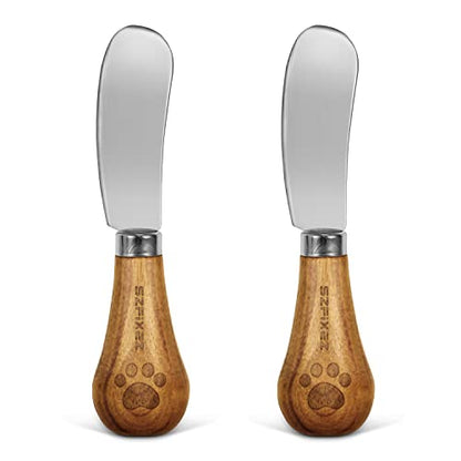Cheese Knife Set, Cute Standing Butter Knife Food Grade 420 Stainless Steel Cheese Spreader Knives Butter Spreader with Wooden Handle for Fruit, Picnic,Charcuterie , Party, 4.7 Inch, 2 Pieces (2 pack)