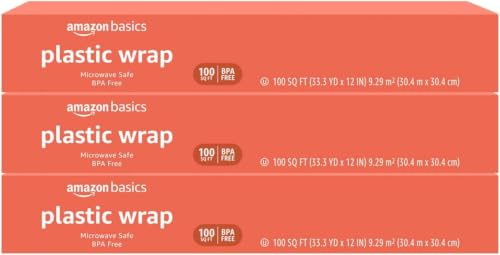 Amazon Basics Plastic Food Wrap,BPA Free,Microwave Safe with Tight Seal,300 Sq Ft,100 Sq Ft Rolls,(Pack of 18) - size: 100 Sq Ft (Pack of 18)
