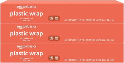Amazon Basics Plastic Food Wrap,BPA Free,Microwave Safe with Tight Seal,300 Sq Ft,100 Sq Ft Rolls,(Pack of 18) - size: 100 Sq Ft (Pack of 18)