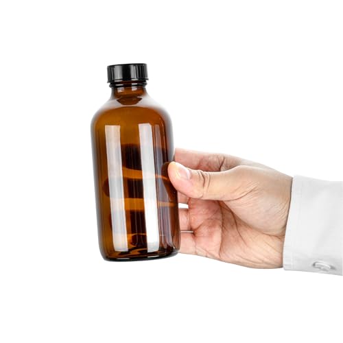 Restaurantware Vetri 8 Ounce Boston Glass Bottles, 12 Sample Bottles With Black Phenolic Caps - Dishwashable, Round, Amber Glass Bottle, For Potion, Juice, Ginger Shots, Whiskey, Liquids - color: Amber, size: 8 oz