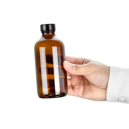 Restaurantware Vetri 8 Ounce Boston Glass Bottles, 12 Sample Bottles With Black Phenolic Caps - Dishwashable, Round, Amber Glass Bottle, For Potion, Juice, Ginger Shots, Whiskey, Liquids - color: Amber, size: 8 oz