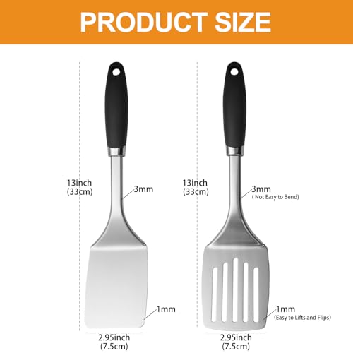 Stainless Steel Spatulas Set, 2 Pack Solid & Slotted Turner Spatulas, Metal Spatula Set for Cast Iron, Griddle, Eggs, Burgers and Pancakes - color: B-Turner Spatula Set