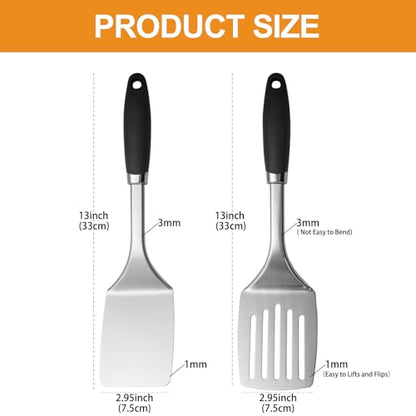 Stainless Steel Spatulas Set, 2 Pack Solid & Slotted Turner Spatulas, Metal Spatula Set for Cast Iron, Griddle, Eggs, Burgers and Pancakes - color: B-Turner Spatula Set