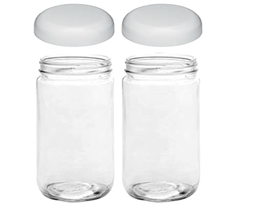 Jarming Collections Mason Jars - 32 Oz Extra Wide Mouth Glass Jars with Lids - Quart Containers - Made in USA (2 White Dome Plastic Lids) - color: 2 White Dome Plastic Lids