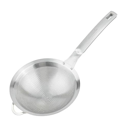 Restaurantware Fine Mesh Strainer - 1 Count - Met Lux 13.19" x 6.3" Stainless Steel Fine Mesh Sieve, Adjustable Tilt Strainer, Hanging Hole, Easy to Clean - Sieve For Flour and Juice - size: 13.25" x 6.25"