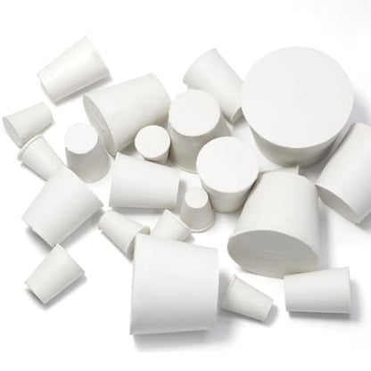 Bonsicoky 24 Pack Solid Rubber Stoppers, 11 Assorted Sizes (000#-8#) | White, Tapered Shaped, Lab Bungs Plug, For Flask, Plug Holes, Test Tube - size: 000# - 8# - 11 Assorted Sizes