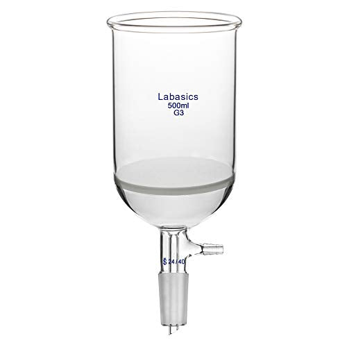 Labasics Borosilicate Glass Buchner Filtering Funnel with Fine Frit (G3), 95mm Inner Diameter, 120mm Depth, with 24/40 Standard Taper Inner Joint and Vacuum Serrated Tubulation (500ml) - size: 500 ml