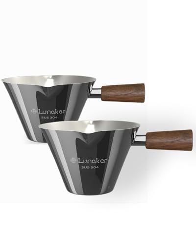 Espresso Shot Cups- 4oz Double Spouts Espresso Measuring Cups with Wooden Handle - Coffee Bar Accessories, Bright Silver（2 Pcs） - color: Bright Silver 2 Pcs