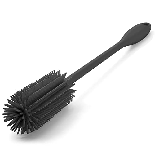 Silicone Bottle Brush, Water Bottle Cleaner Brush with Long Handle, Perfect for Cleaning Narrow Neck Containers, Vacuum Sports Bottle, Tumblers, Flask, Glassware (1 Pack, Charcoal) - color: Charcoal