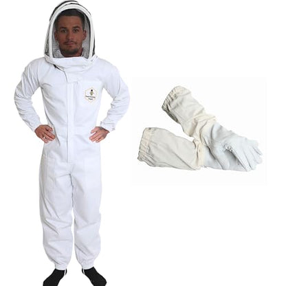 Professional Bee Suit with Gloves – Premium Cotton Beekeeper Suit, includes Detachable Fencing Veil & Goatskin Bee Gloves, Complete Protective Gear Kit – XL - size: X-Large