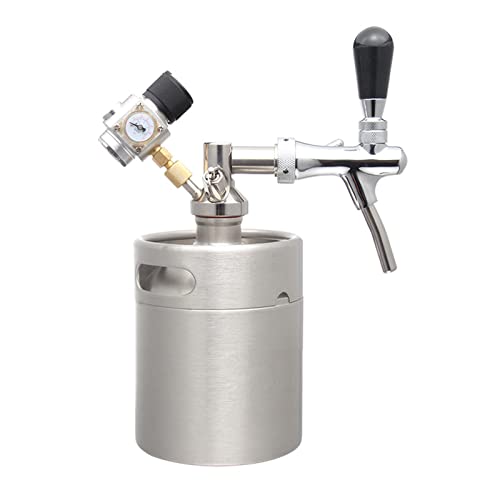 Portable Draft Keg System Stainless Steel Keg Mini Keg Draft System Stainless Steel Portable Mini Keg Dispenser Pressure Regulator Craft Beer Draft Home Brew,2L
