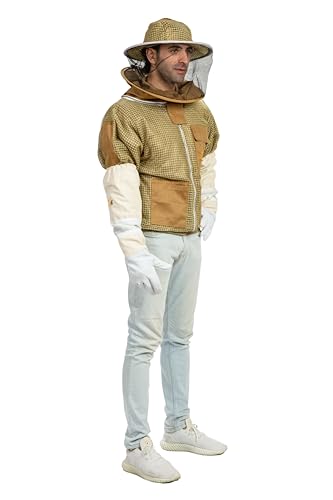 -- Beekeeping Fully Ventilated Jacket in Multi-Color with Round Veil (Khaki, Small) - color: Khaki, size: Small