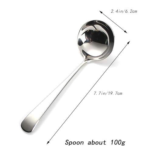 Zjunhm Small Soup and Gravy Ladles - 304 Stainless Steel, 7.7 Inches, 2-Piece Set - Dishwasher Safe (Silver)