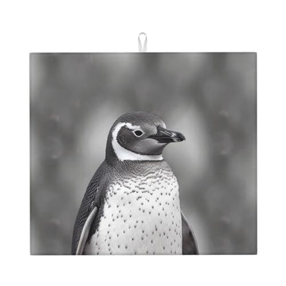 Grey penguin Print Dish Drying Mat for Kitchen Counter Ultra Absorbent Microfiber Dishes Drainer Mats Washable Drying Pads for Sinks 16 x 18 In - color: Grey Penguin