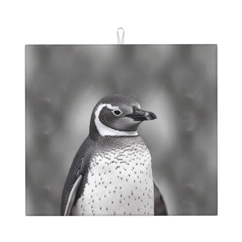 Grey penguin Print Dish Drying Mat for Kitchen Counter Ultra Absorbent Microfiber Dishes Drainer Mats Washable Drying Pads for Sinks 16 x 18 In - color: Grey Penguin