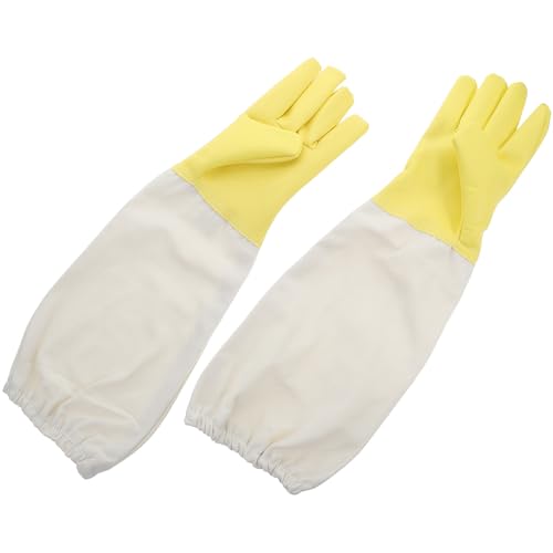 1 Pair Beekeeper Gloves with Pu and Canvas Material, High Durability and Extended Sleeve Protection, Long Sleeve Beekeeping Gloves for Gardening and Outdoor Work