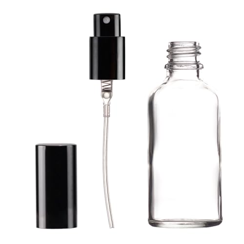 YIZHAO Clear Glass Spray Bottles 2oz, with Small Fine Mist Spray, Metal Cap, Refillable for Essential Oil,Travel,Cleaning,Perfume,Aromatherapy,Makeup – 6 Pcs - color: Transparent, size: 50ml-6