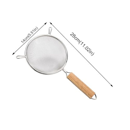 Strainer with Single Fine Mesh, 5.5-Inch Diameter, Small, Stainless Steel, Tan,Silver - size: S Double-handled