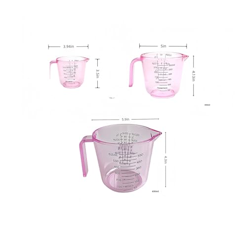 Pink Measuring Cups Set - 3pc 150ml/300ml/600ml，Liquid Measuring Cups for Baking & Cooking with Multiple Scales, with Handle and Triangle Mouth，Cute Pink Kitchen Accessories