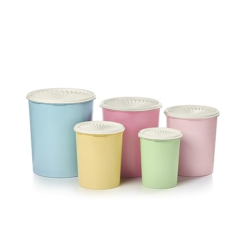 Tupperware Heritage Collection 10 Piece Nested Canister Set in Vintage Colors, Dishwasher Safe and BPA Free (5 Containers, 5 Lids) - color: 5 Tall Canister Set - Heritage Multicolor