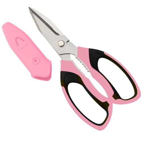 BoFuYuan 8-Inch Utility Scissors All Purpose heavy duty Pink | Comfort Grip, Sharp Serrated Blades Cutting Carpet Cardboard Wire Fabric, Multipurpose Shears for Kitchen Garden Office Craft - color: Pink