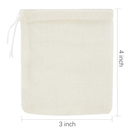 TUZAZO 24 Pcs Muslin Bags with Drawstring 3 x 4 inch, Reusable Tea Bags for Loose Leaf Tea, Natural Cotton Unbleached Cheesecloth Small Spice Bag for Cooking Soup Herb Sachet Bag Empty - size: 3x4 inch, 24 pcs
