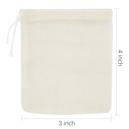 TUZAZO 50 Pcs Muslin Bags with Drawstring 3 x 4 inch, Reusable Tea Bags for Loose Leaf Tea, Natural Cotton Unbleached Cheesecloth Small Spice Bag for Cooking Soup Herb Sachet Bag Empty - size: 3x4 inch, 50 pcs