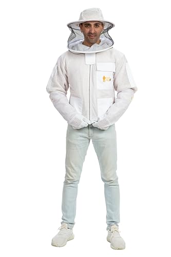 -- Beekeeping Fully Ventilated Jacket in Multi-Color with Round Veil (S, White) - color: White, size: Small