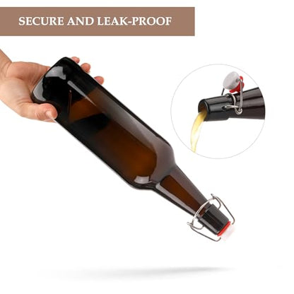 26 oz 4 Pack Amber Beer Bottles with Flip Caps with Swinging Top for Airtight Lids, Swing Top Glass Bottles for Home Brewing and Fermentation Kombucha, Vanilla Extract - size: 750ml