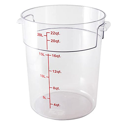Restaurantware Met Lux 22 Quart Food Storage Container, 1 Round Commercial Storage Container - Lid Sold Separately, With Volume Markers, Clear Plastic Food Prep Bucket, Space-Saving Storage - size: 22 qt, style: 1 Count
