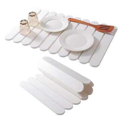 24"×16" White Stone Dish Drying Mats for Kitchen Counter, Large Quick Dry Collapsible Eco-Friendly Super Absorbent Diatomaceous Earth Heat-resistant Mat for Dishes Bottles Cups, Match Any Countertop