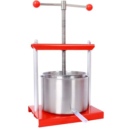 Fruit Wine Press Manual Juice Press, Stainless Steel Basket with Heavy Duty Steel Frame T-Handle, Grape Apple Cider Cheese Honey Tincture Press for Homemade Wine Juice and Oil Extraction