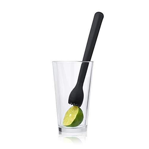 True Bash Muddler for Cocktails, Fruits, Spices, Herbs, Bar Muddler for Mojitos, Mint Juleps, Old Fashioneds, Kitchen and Home Bar Accessories, Bartender Tools, Lemon & Lime Smasher, 8.25", Black - color: Black