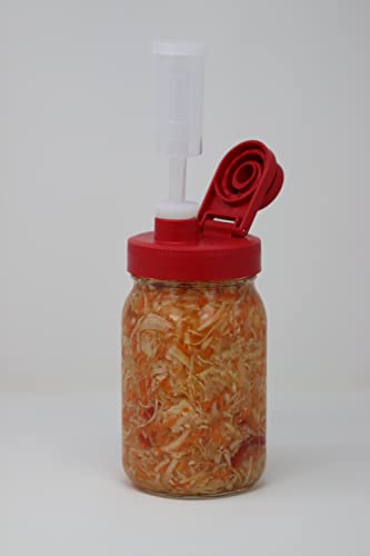 Brewing America Fermentation Kit Lids for Wide Mouth Mason Jars (Jars Not Included) Red Fermenting Lid with Bung and 3-piece Airlock - color: Old Glory Red
