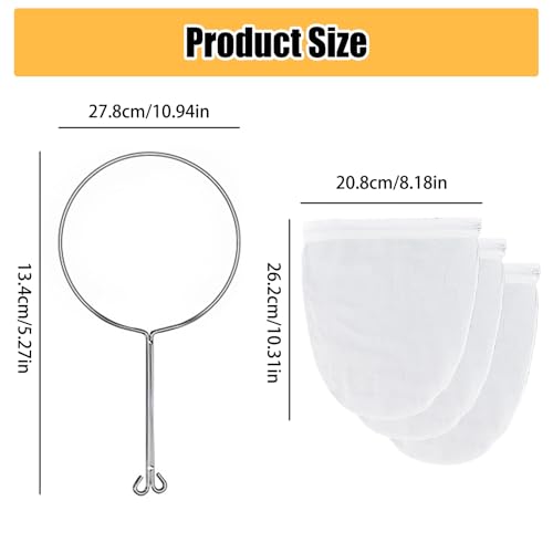 3-Pack Thai Tea Filter - Ultra Fine Mesh Strainer Bags with Handle - Thai Style Muslin Cotton Strainer Bags - Reusable for Nut Milk, Tea, Coffee, Milk, Juices, Honey, and Wine