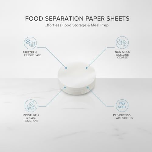 Food Separation Paper Sheets, Silicone Coated Parchment for Freezer Storage, Non-Stick Liner for Burgers Cheese and Baked Goods, Pre-Cut White Sheets, 500 Count (500-Pack) - size: 7.87 x 4.72 x 2.36 in