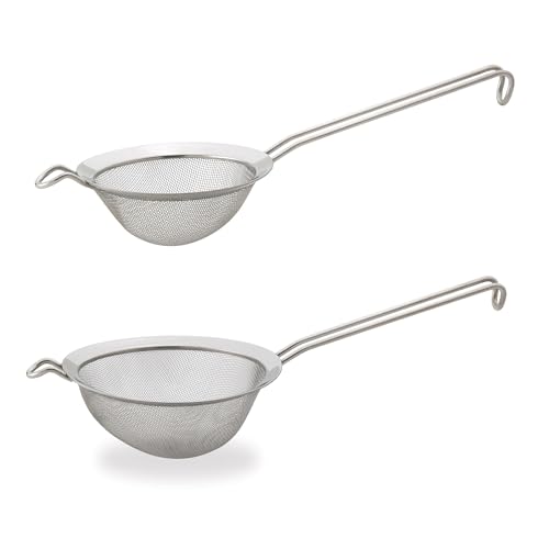 HIC Kitchen Fine Double Mesh Strainer, 18/8 Stainless Steel, Set of 2, Includes 5-Inch and 7-Inch Strainer - size: Double Mesh, Set/2 (5, 7-Inch)