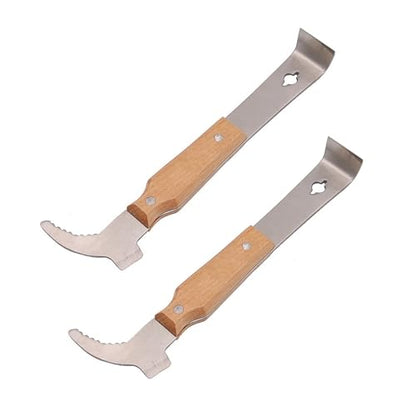 2 Pack Multi-Function Beekeeping Hive Tool, Stainless Steel Scraper with Wooden Handle, Double-Ended J-Hook Pry Bar for Beehive Maintenance