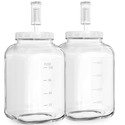 Glass Fermentation Jar Large Pickle Jar Kimchi Containers for Kumbucha Mead | 1.5 Gal, 4.3" Wide Mouth, 2pc, Airtight Lid & 3 Airlocks, ML/OZ Scale Line, Food Grade, BPA Free, Dishwasher Safe, 5700 ML