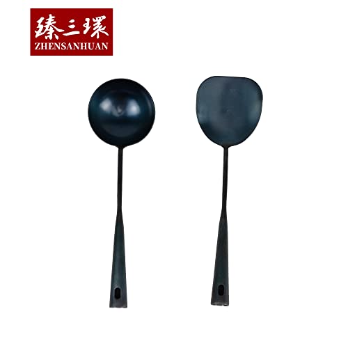 ZhenSanHuan Traditional HandMade Iron Wok Ladle Long utensil Ladle 32CM - size: 32CM/12.6'', style: Ladle