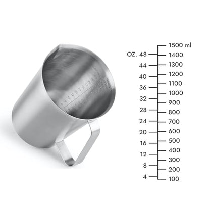 CURTA 18/8 Stainless Steel Measuring Cup with Handle and Pour Lip 48 OZ (6 Cup, 1500 ML) - color: Flat Handle, size: 48 OZ (6 Cup, 1500 ML)