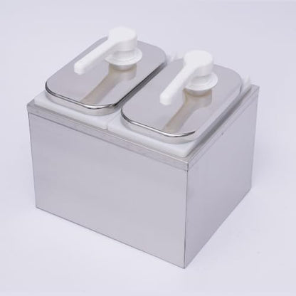 Condiment Pump Station Commercial Pump Condiment Dispensers Sauce Pump Dispenser Condiment Server Organizer Stainless Steel for Salad Jam Seasoning Sauce Squeeze (2-bucket) - color: 2-bucket