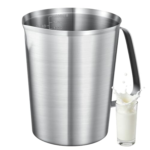 Stainless Steel Measuring Cup with Easy-Read Scales, Unbreakable, Comfort Grip Handle for Cooking, Baking, Mixing Drinks, Pet Food (48oz) - size: 48oz