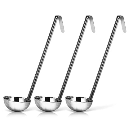 Whysko Soup Ladles Stainless Steel, 3-Pack of 6 oz. Metal Ladle Spoons, Rustproof Heat-Resistant Materials for Cooking and Serving Soups and Sauces, Commercial Grade Kitchen Essentials - size: 6 Ounce (3-Pack)