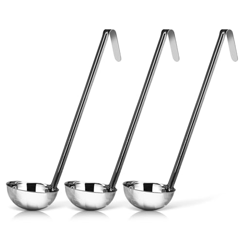 3-Pack Stainless Steel Soup Ladles, 4 oz Heat Resistant Serving Spoons | Whysko Metal Ladles for Cooking and Serving Soups & Sauces, Commercial Grade for Restaurants & Catering, Dishwasher Safe - size: 6 Ounce (3-Pack)