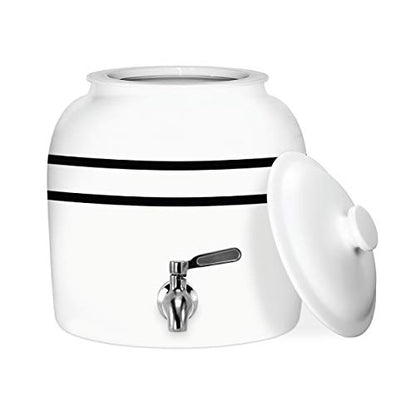 Geo Sports Bottles Geo Sports Porcelain Ceramic Crock Water Dispenser, Stainless Steel Faucet, Valve and Lid Included. Fits 3 to 5 Gallon Jugs. BPA Free (Black Stripe) - color: Black Stripes