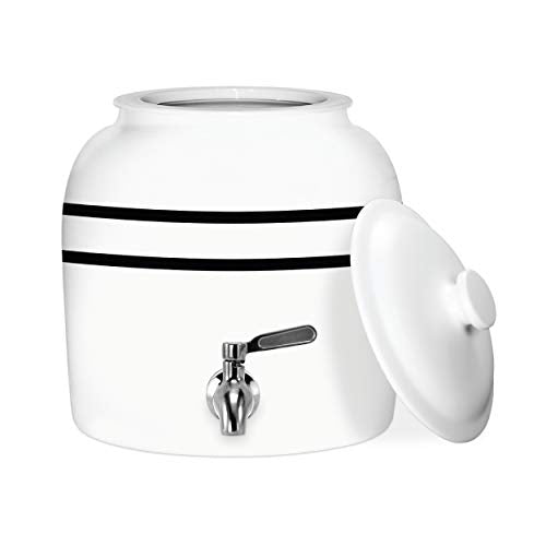 Geo Sports Bottles Geo Sports Porcelain Ceramic Crock Water Dispenser, Stainless Steel Faucet, Valve and Lid Included. Fits 3 to 5 Gallon Jugs. BPA Free (Black Stripe) - color: Black Stripes