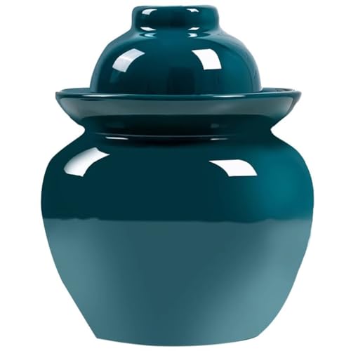 Peacock Green Retro Fermentation Crock, Old Traditional Water-Sealed Kimchi Jar, Thickened Ceramic Pickling Crock, Enameled Inside and Outside(3.5kg/123.4oz) - size: 3.5kg/123.4oz