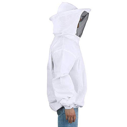 HAOZAIKEJI Professional Beekeeper Jacket Pull Over Beekeeping Suit Breathable Beekeeper Protective Clothing with Veil Hood for Beginner and Professionals - color: White
